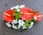 imagine 2 aranjament masa anthurium rosu, crizanteme albe, santini 233